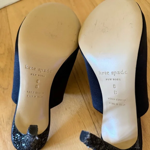 Kate Spade Black Satin Heels with Glitter - Picture 4 of 5